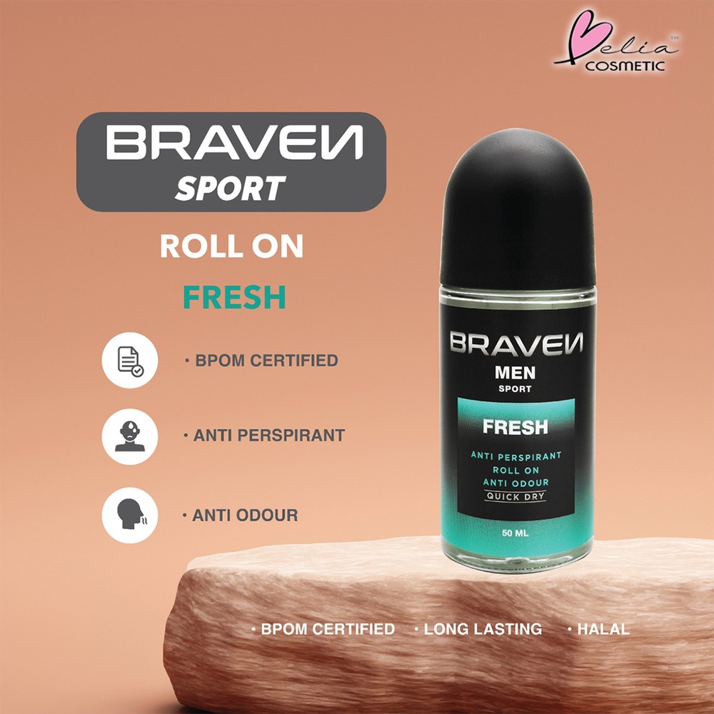 ❤ BELIA ❤ BRAVEN Men Sport Anti Perspirant Roll On Anti Odour 50ml | Deo Roll On | Deodorant | Quick Dry