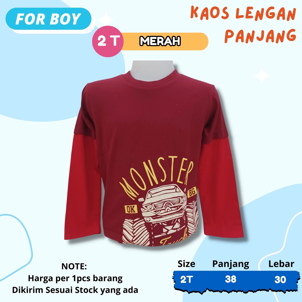 KAOS Oblong Lengan Panjang Anak Cowok Usia 2 - 10 Tahun Atasan anak laki-laki warna kids tsirt