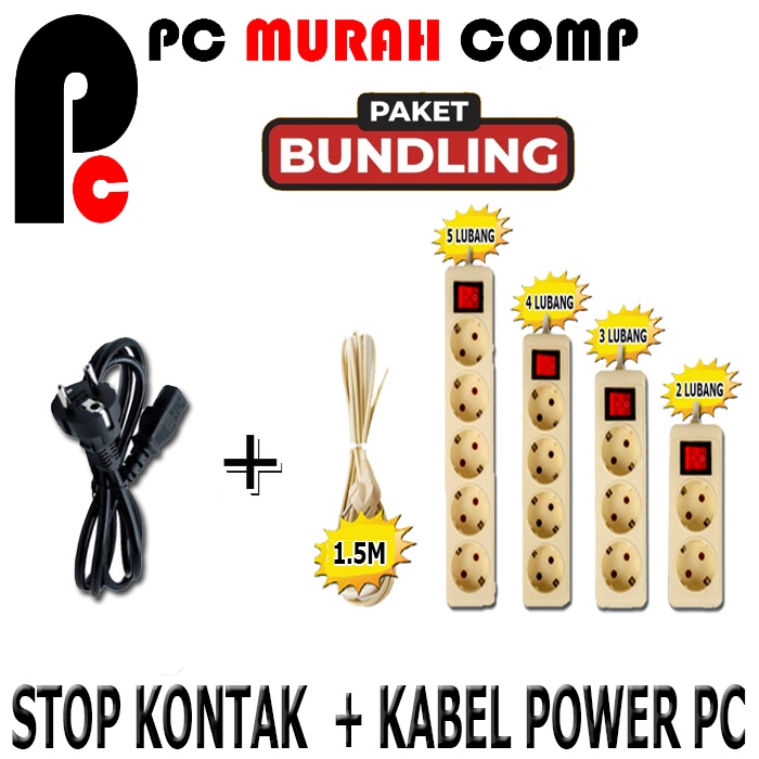 PAKET BUNDLING KABEL POWER PC DAN STOP KONTAK 1.5M