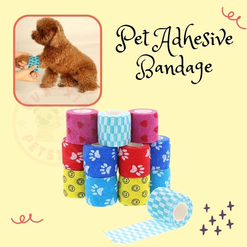 Pet Dog Cat Aid Elastic Adhesive Bandage Perban Plester Anjing Kucing - Motif Smiley