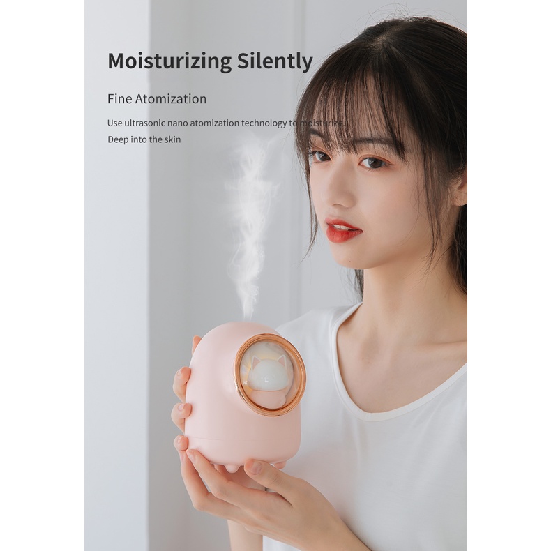 M08 Air Humidifier Diffuser Portable Aromatherapy mini Nano Spray Humidifier Cute Essential oil Pelembab With LED Light 350 ml