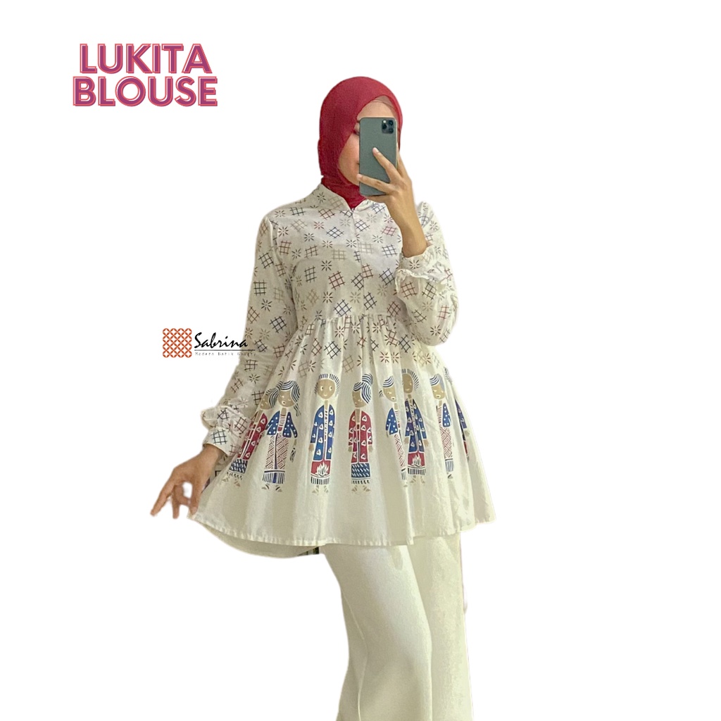 Lukita Blouse Atasan Batik Kerja Kantor Wanita Cewek Modis Kekinian Modern Busui Friendly