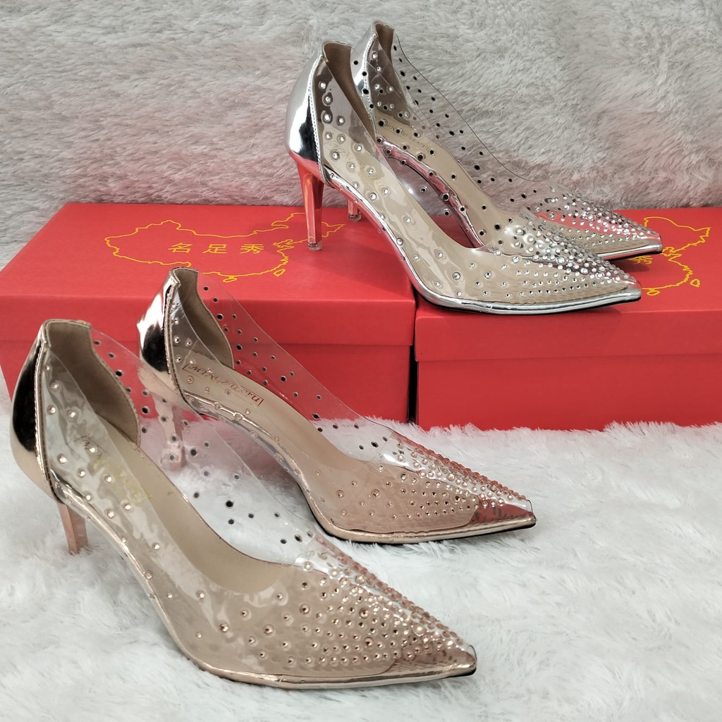 8127 Heels Runcing Transparant Wanita Fashion Import Sandal Peri Hak 7cm Ready Jakarta Bisa COD (With Box)