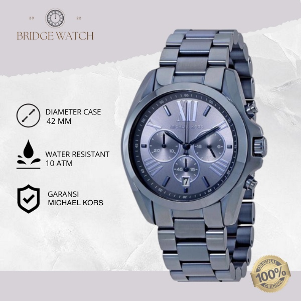 Jam Tangan Pria Michael Kors Bradshaw MK6248 Original Analog Chronograph Blue Stainless Steel Strap 