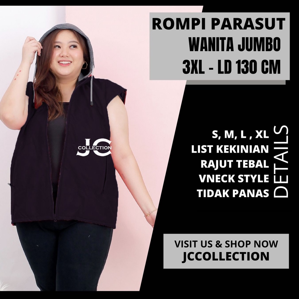 Rompi Wanita Parasut Jumbo Hoodie dan Kantong / Vest Motor Unisex JCCollections