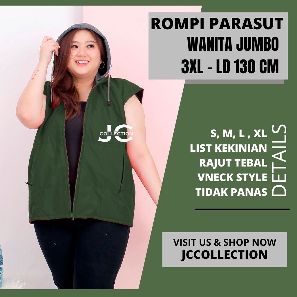 Rompi Wanita Parasut Jumbo Hoodie dan Kantong / Vest Motor Unisex JCCollections