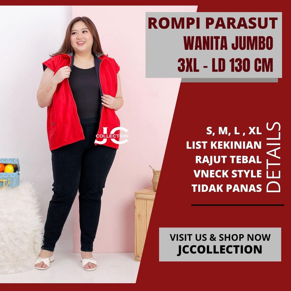 Rompi Wanita Parasut Jumbo Hoodie dan Kantong / Vest Motor Unisex JCCollections