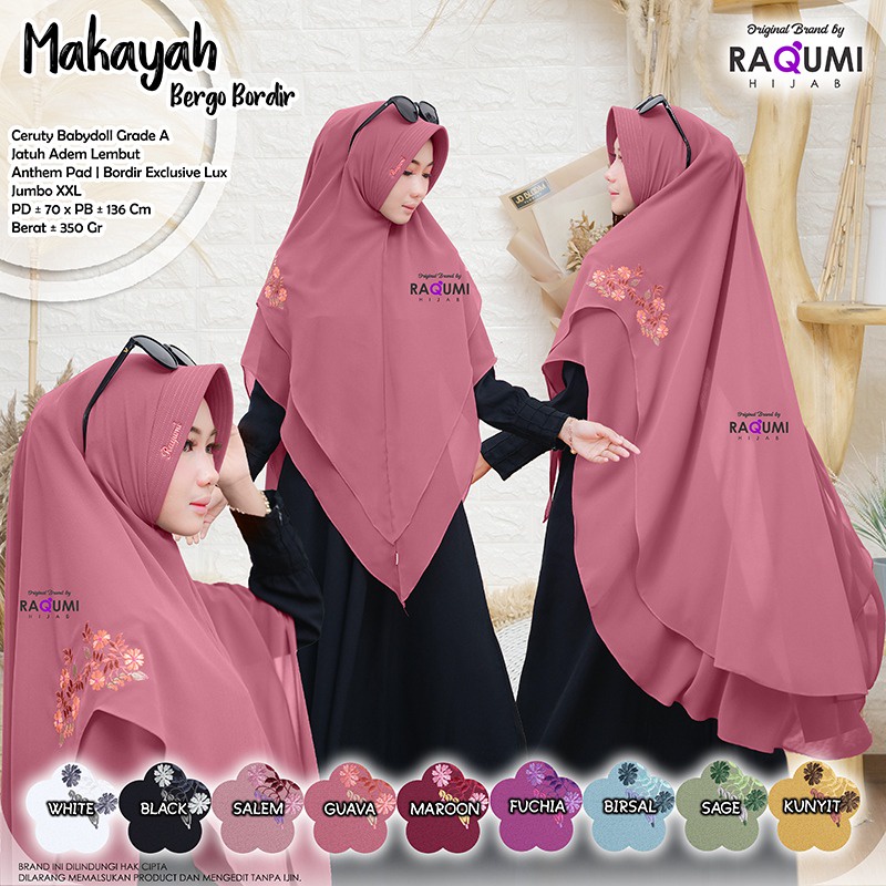 Makayah Bergo Bordir Original Raqumi Khimar Ceruty BabyDoll Anthem Pad Original Raqumi Khimar Bordir