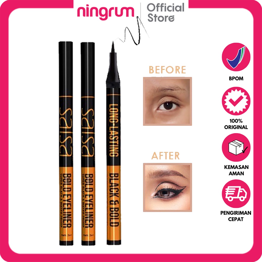 Ningrum Salsa Bold Eyeliner | Super Black Waterproof Pen Eye Liner 3ml | Long Lasting Hitam Tebal Anti Air Water Proof Make Up - 5435
