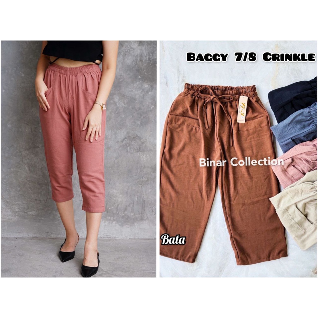 MB 08- Celana pensil baggy pendek 7/8 Wanita Crinkle Jumbo dan Standar XL dan 3L Celana Pendek Cewek Krinkel