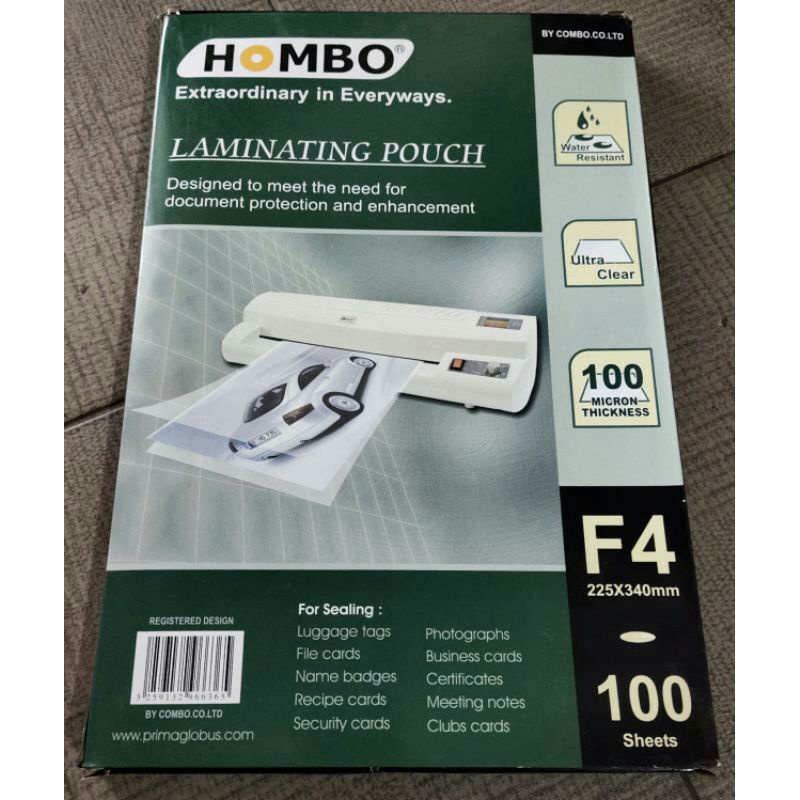 

LAMINATING POUCH FILM F4 HOMBO (225 X 340 mm)100 Sheets