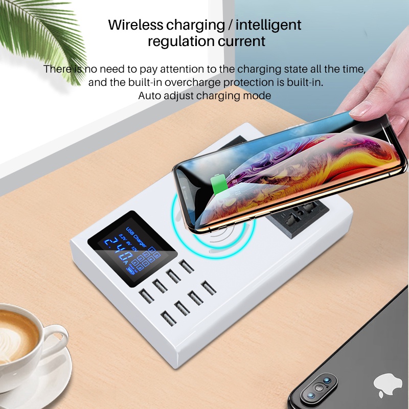 USB 3.0 8 Port Adaptor Fast Charging TRIPLEDI Wireless Charger Soket Adapter Plug LED Monitor