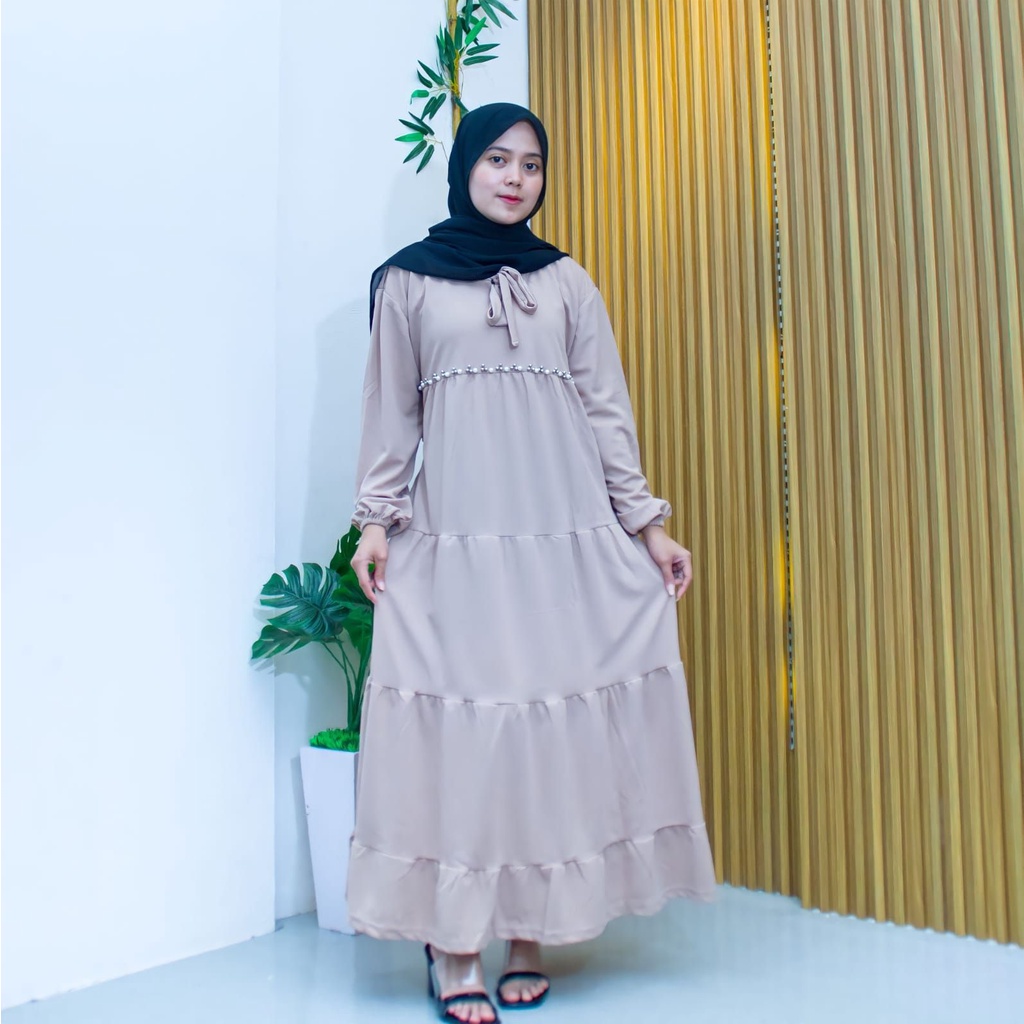 Gamis Ruffle Mutiara Maxi bahan Moscrepe Premium