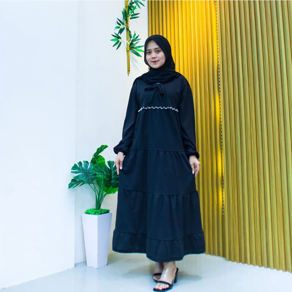 Gamis Ruffle Mutiara Maxi bahan Moscrepe Premium