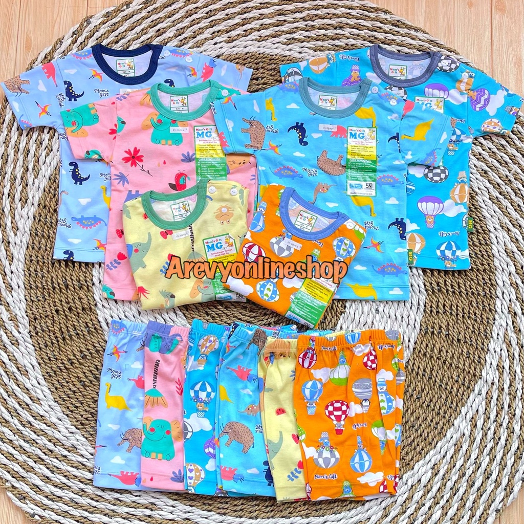 Setelan Baju Bayi Oblong Pendek Moms Gift Baju Pendek Celana Pendek Motif Baloon Seaworld SML XL 4 Bulan - 4 Tahun