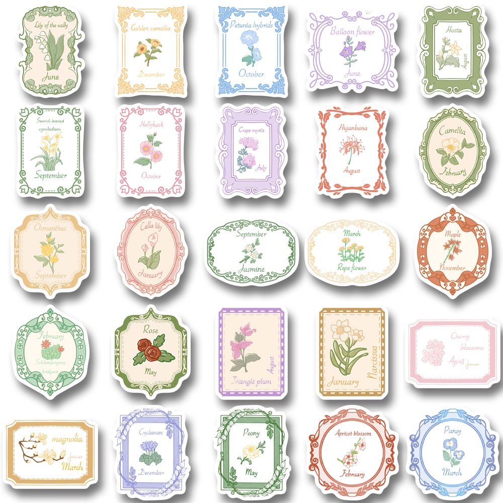 50 Pcs vintage Stempel Tanaman Indah Bunga Stiker Ponsel Komputer Dekorasi Tahan Air sticker