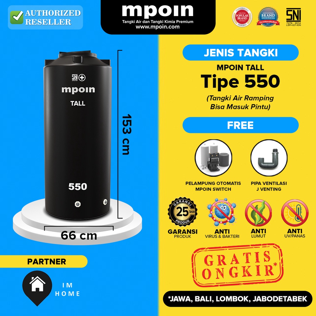 [JAKARTA] Tangki / Toren Air Ramping MPOIN Tall 500 Liter Tinggi [TANGSEL] [DEPOK]