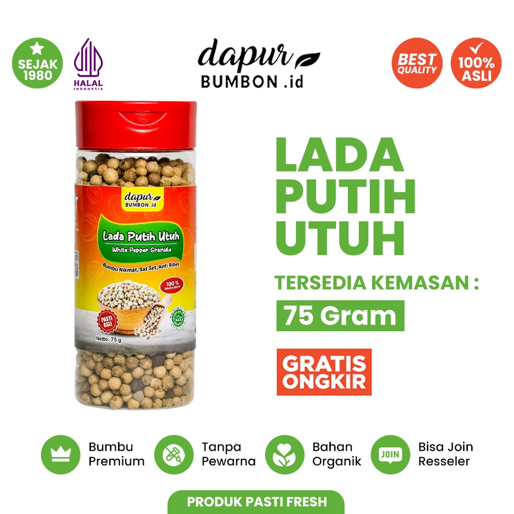 

Lada Putih Utuh Butir Merica Super Botol 75 Gram Bumbu Dapur White Pepper Granule 100% Original Rempah Masakan Asli Tanpa Campuran Berkualitas