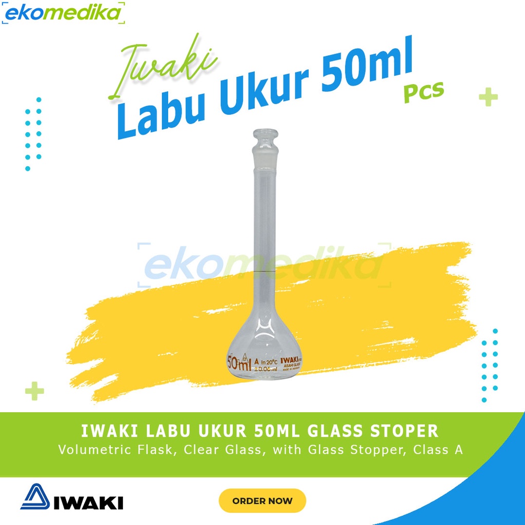 Labu Ukur 50ml Plastik, Glass Stopper - Volumetric Flask IWAKI Labu Ukur 50ml Tutup Kaca, Plastik