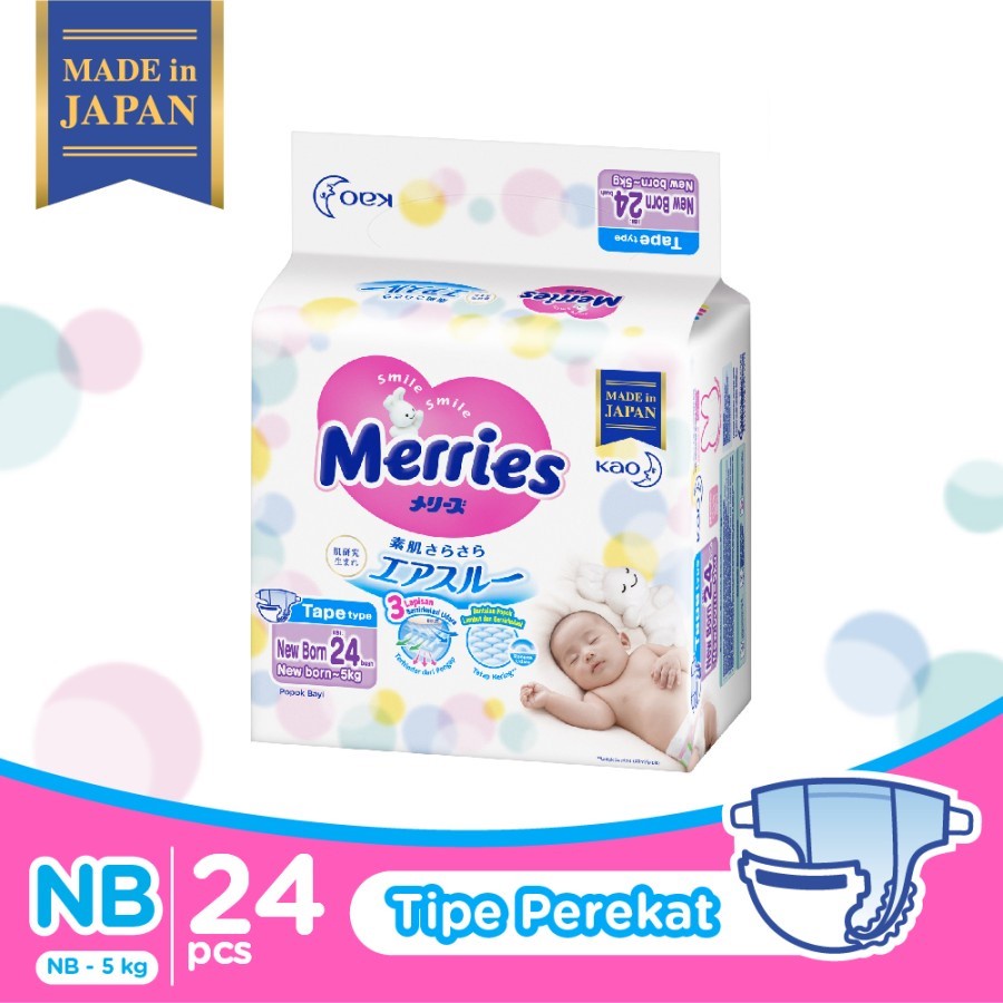 Merries Baby Diapers Newborn Tape 24 / Popok Bayi