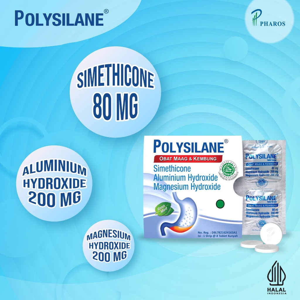 Polysilane Tablet 1 Box (5 Blister) - Obat Maag dan Kembung