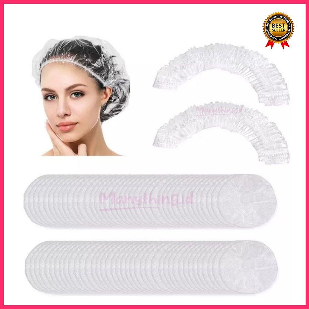 Shower Cap Bening Penutup Kepala / Shower Cap Disposable / Sarung Pewarna Rambut / Plastik Pelindung Makanan / Penutup kepala mandi