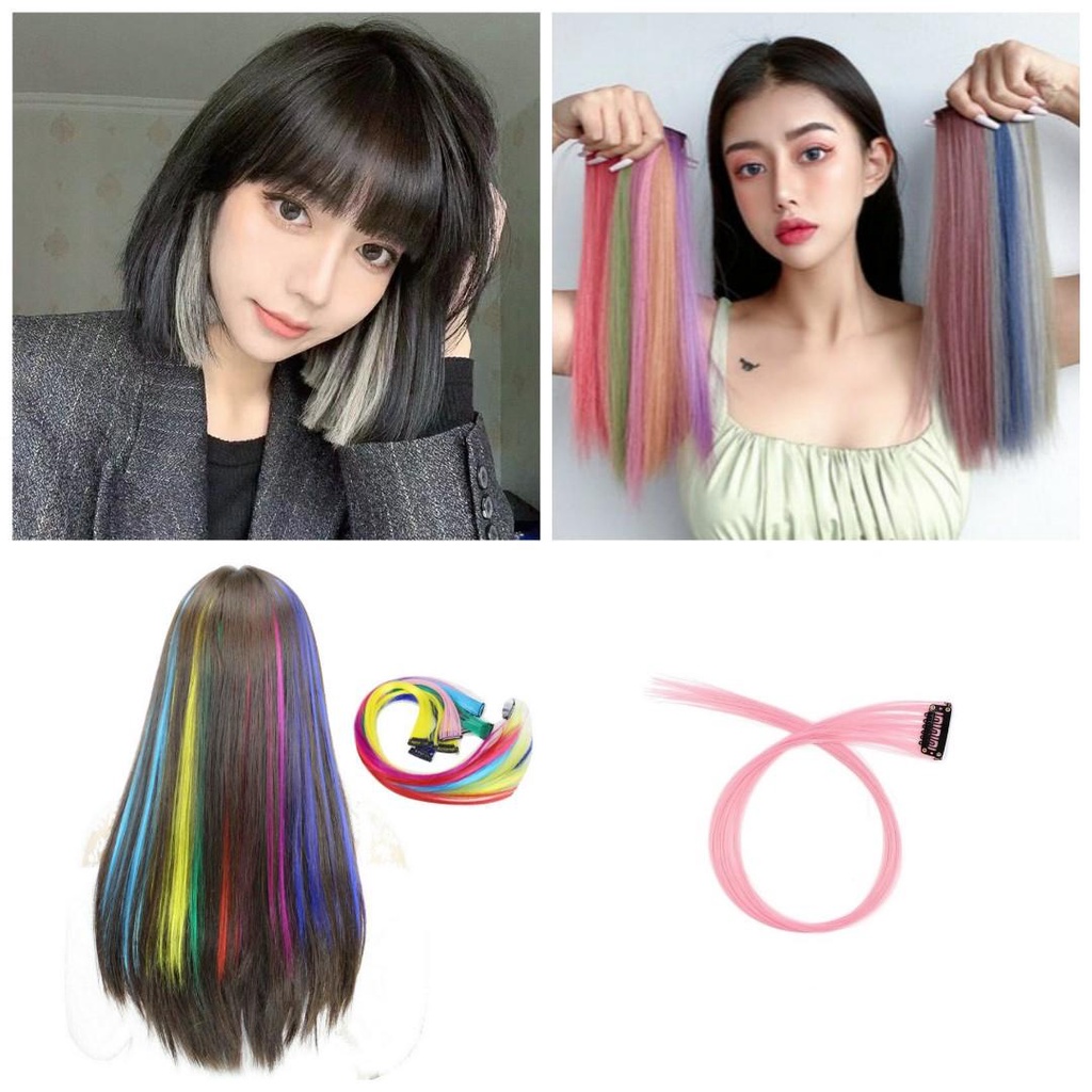 Hairclip Highlight / Hair Clip Warna Warni / Hairpiece Color High Light Rambut Palsu Extension