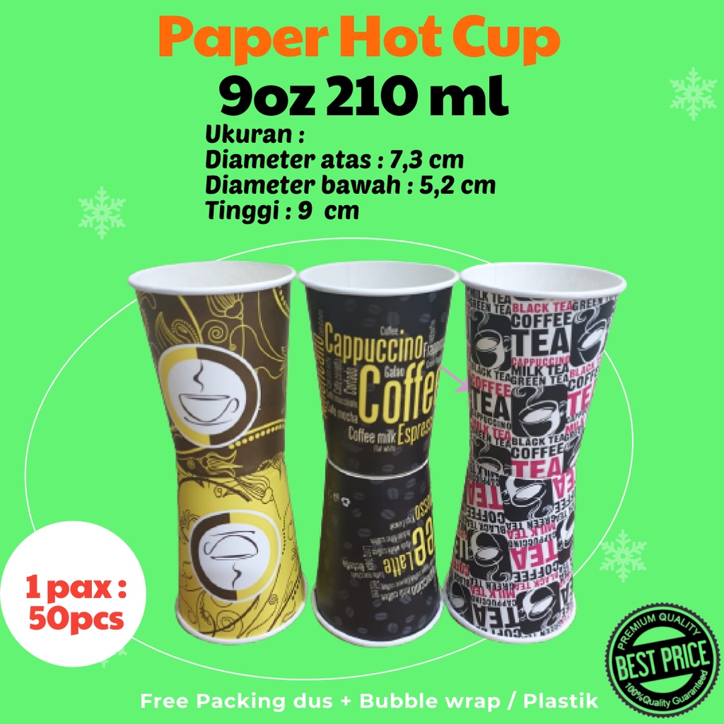Paper Hot Cup Gelas Kertas 9 oz 210 ml Coffee diameter 7 cm isi 50 pcs Motif MIX Coffee