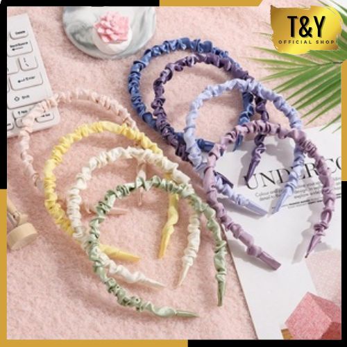 T&amp;Y Bando Scrunchie Satin Korea Serut Headband Bandana Polos Wanita Bando Kain Scrunchie Fashion