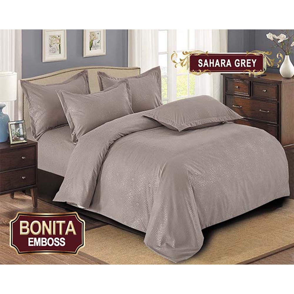 Sprei Bonita Polos Emboss King 180 x 200 cm Best Seller Terbaru Promo - Sahara Grey