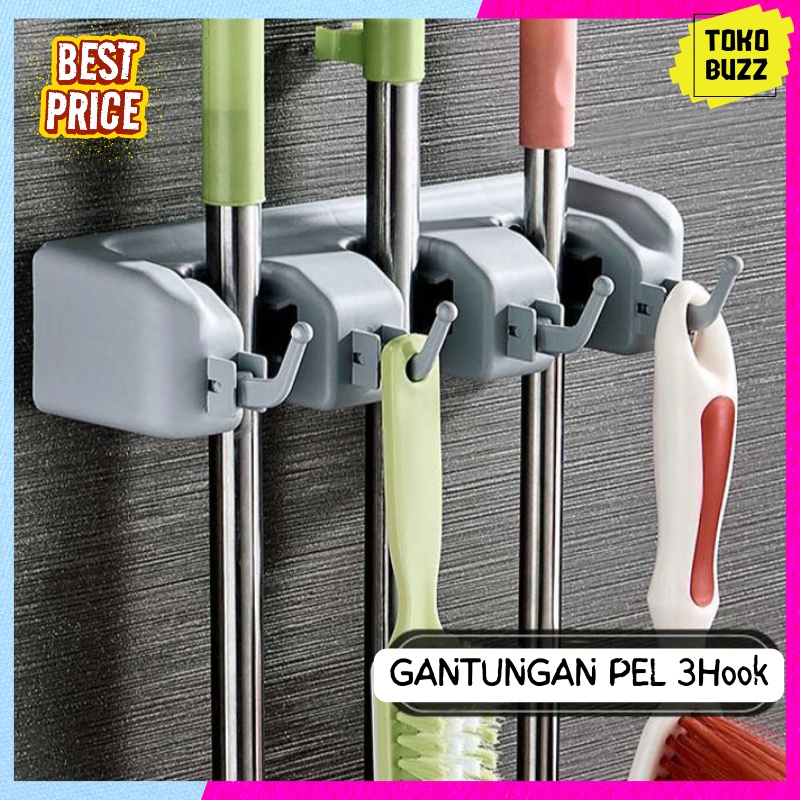 Gantungan Pel 3 Hook/ Gantungan Sapu / Mop Hook Hanger Holder 3 Slot HD-008