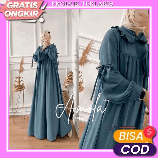 Arsy Dress+Gamis Polo Linen Polos Premium Terbaru Lebaran 2023/Baju Gamis Pesta Remaja Polos Murah B