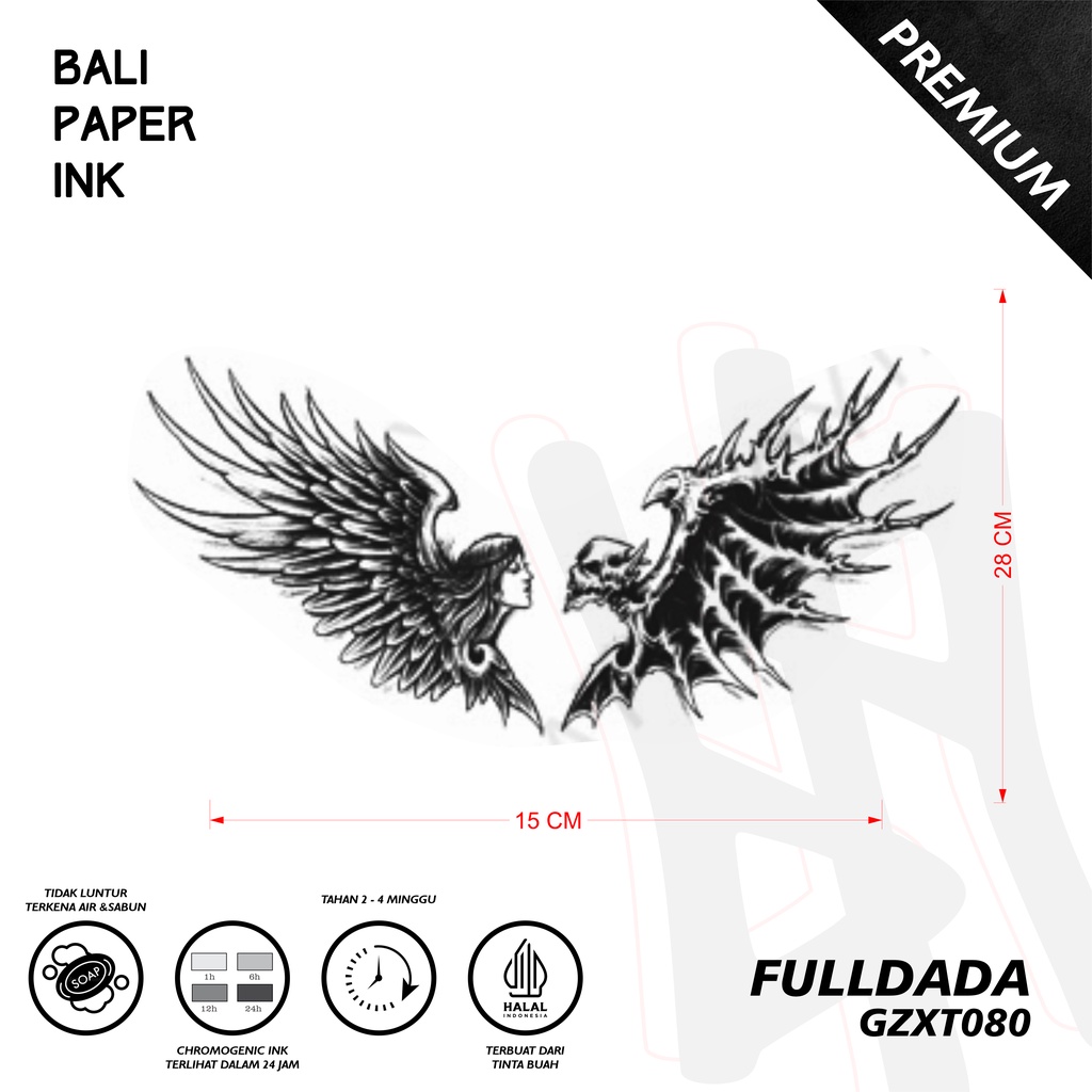 Bali Paper Ink GZXT080 Sayap Angel Evil Fruit Ink Tatto Temporary Premium Tato Temporer Full Dada - 