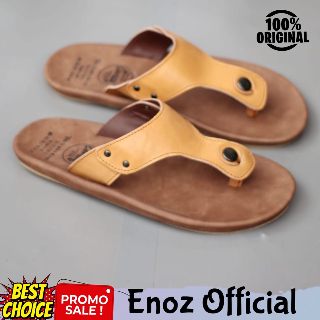 Sandal Jepit Pria Kulit Casual Original Keren Nyaman Murah Ringan Flip Slip Slide Enoz Weloz