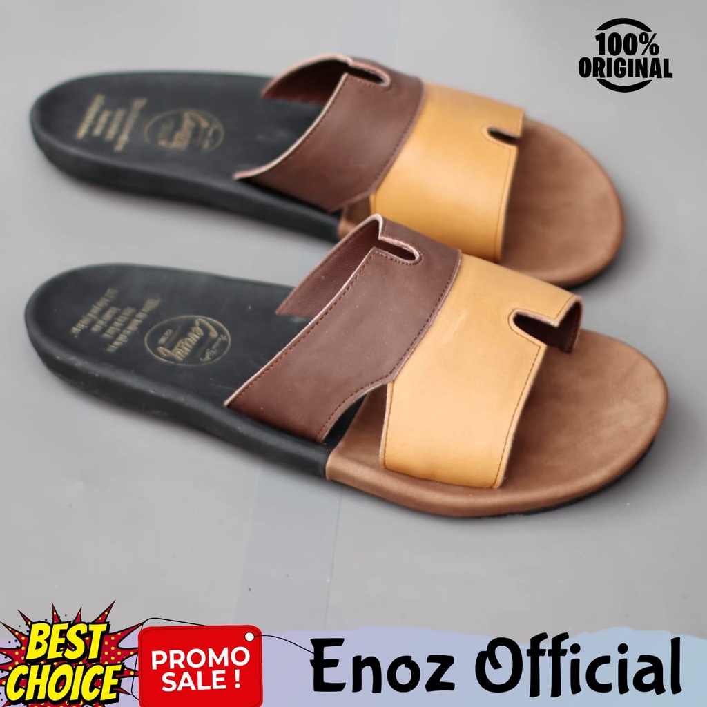 Sandal Slop Slide Pria Casual Kulit Keren Original Distro Handmade Sendal Slippers Flat Keren Ringan Nyaman Cowok Enoz Gorrex