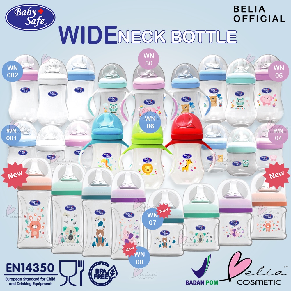 ❤ BELIA ❤ BABY SAFE Wide Neck Bottle 125 ml / 250 ml Botol susu bayi Milk Flow System 4oz 8oz 9oz WN001 / WN002 / WN04 / WN05 / WN06 / WN07 / WN08 / WN30