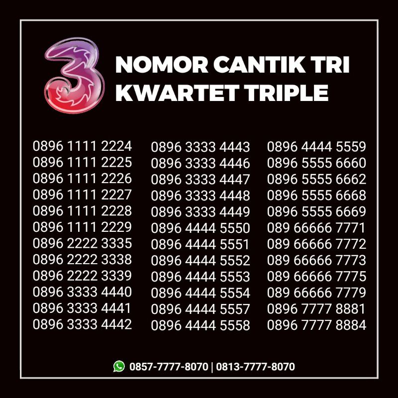 nomor cantik tri/nomor cantik kartu tri/nomor cantik three