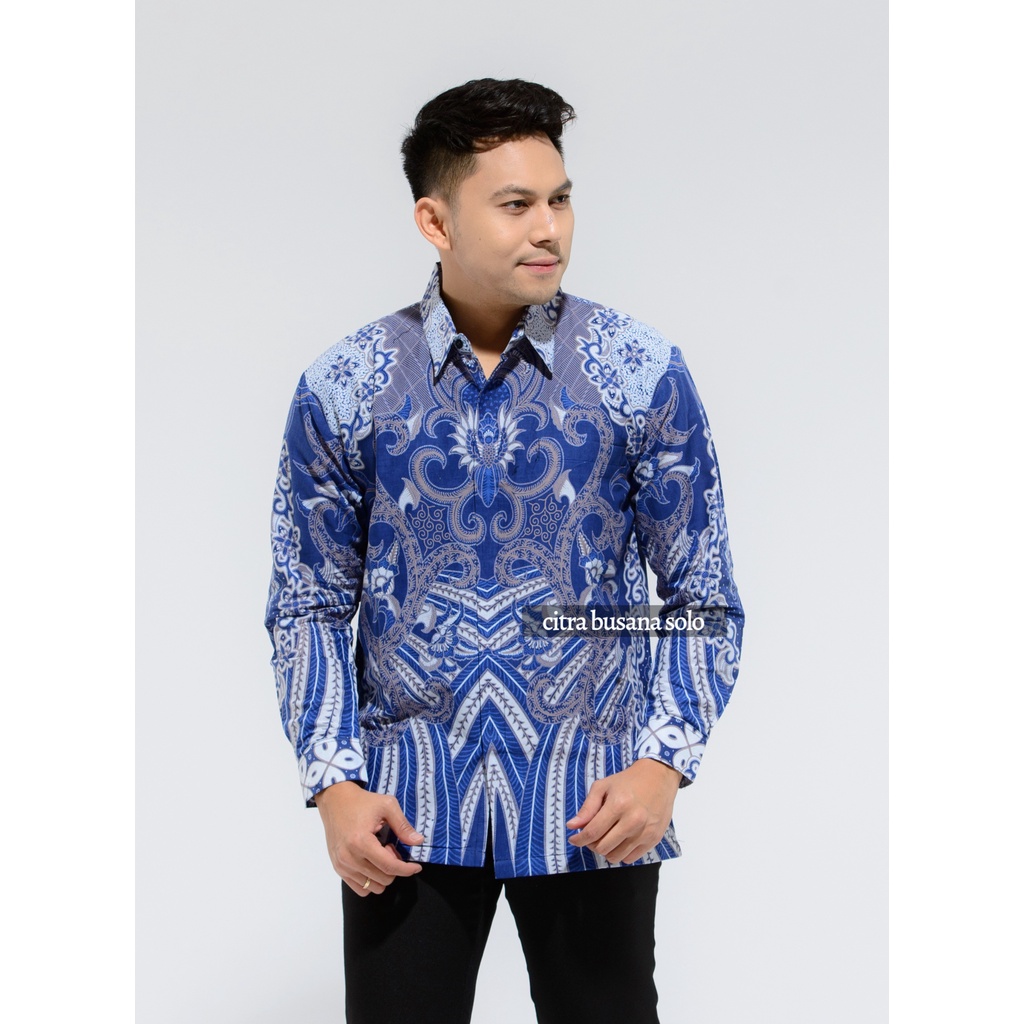 BANYU BIRU Kemeja Batik Pria Full Furing Bahan Katun Sragenan