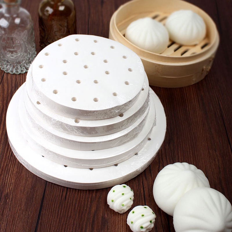 50pcs/100pcs Kertas Alas Dimsum Dimsum Paper 5&quot; 6&quot; 7&quot; 8&quot; Air Fryer Steamer Liners Non-Stick Steaming Basket Mat