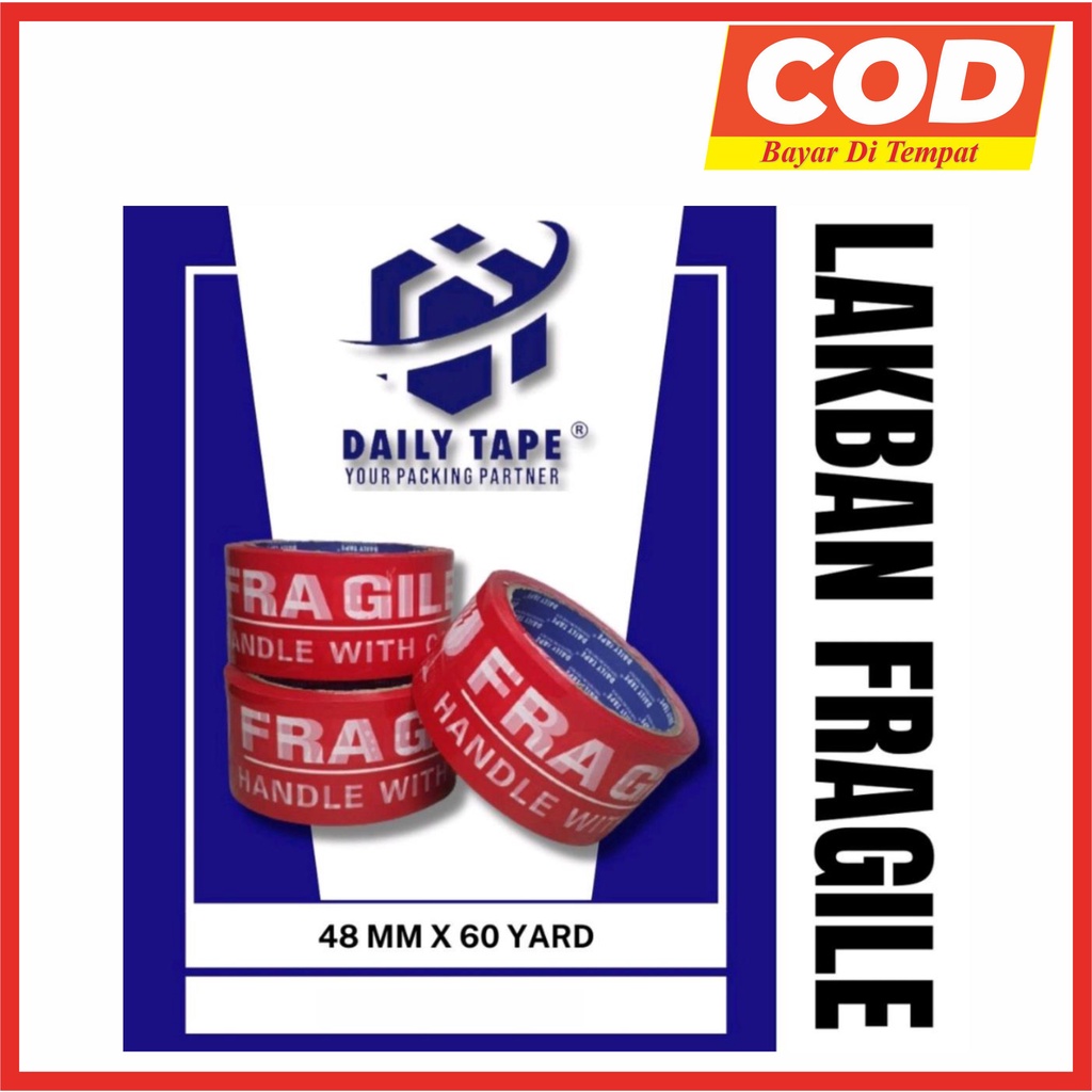 

Daily Tape Lakban Fragile Ukuran 48 mm x 60 Yard Merah