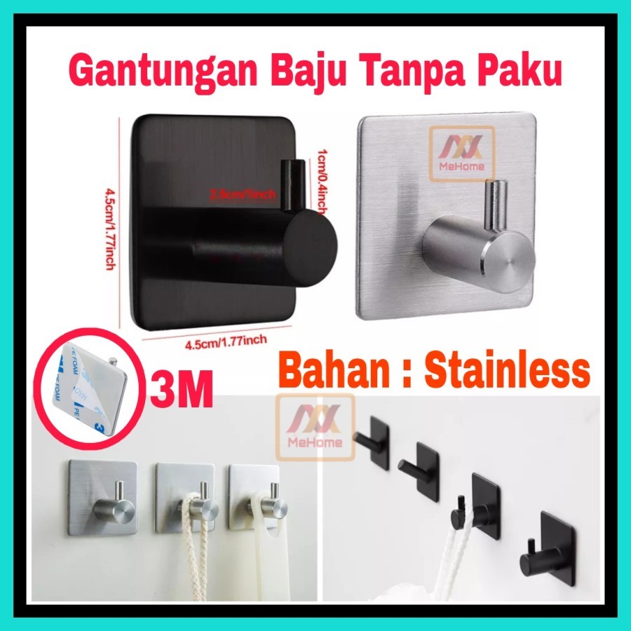 GANTUNGAN BAJU TANPA PAKU STAINLESS TEMPEL 3M HOOK HANGER GSS1H