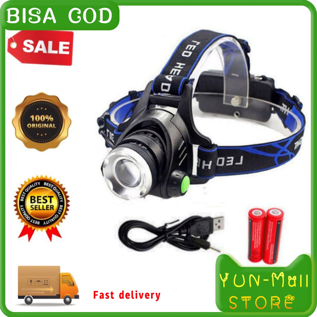 YUN Mall Senter Kepala LED Zoom Super Terang Headlamp LED Cree XML T6 568D Waterproof Anti Air