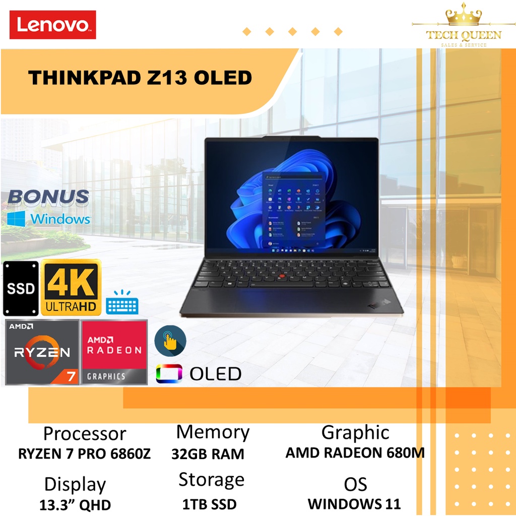 LENOVO THINKPAD Z13 OLED TOUCH - RYZEN 7 PRO 6860Z 32GB 1TSSD RX680M WINDOWS 11PRO 13.3 INCHI QHD 2.8K BLK