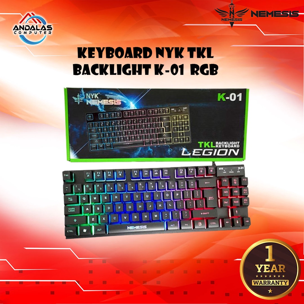 Keyboard Gaming Game NYK TKL Backlight K-01 RGB Aksesories Komputer PC