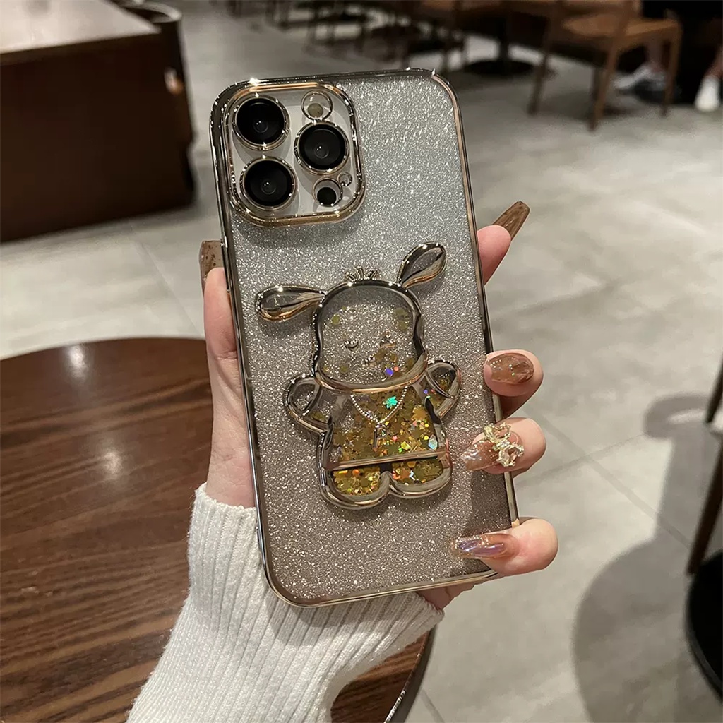Luxury Flow Liquid Dog Untuk Kamera Pelindung Lensa Film Case iPhone 14 Pro Max Plus Case iPhone 13 12 Pro Max Kartun Menyenangkan Perlindungan Shock Jernih TUP Lembut Penutup Belakang