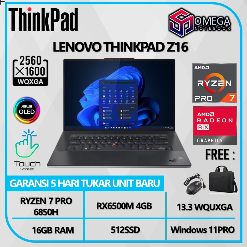 Lenovo Thinkpad  Z16 OLED Touch RX6500M 4GB / Ryzen 7 PRO 6850H 16GB 512SSD  Windows 11PRO 13.3WQUXGA 2.8K