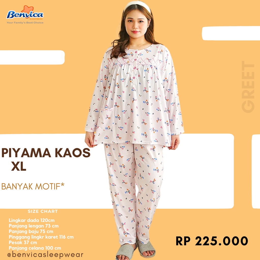 BAJU TIDUR PIYAMA JUMBO LENGAN PANJANG KAOS XL GREET