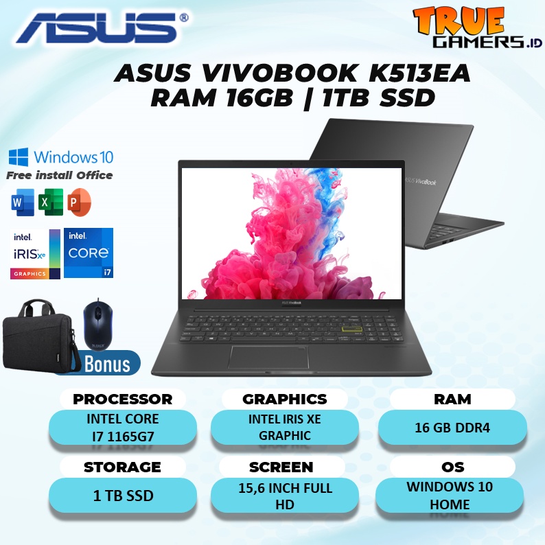 Laptop Asus VIVOBOOK K513EA OLED intel I7 1165G7 RAM 16GB 1tbSSD 15.6FULL HD