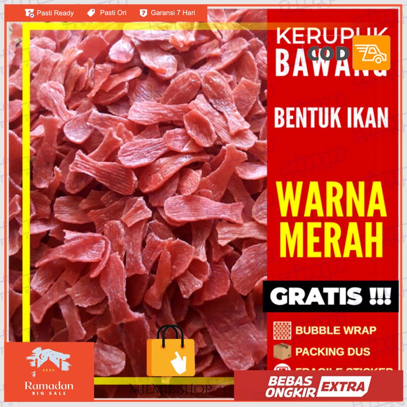 

Kerupuk Bentuk Ikan Warna Merah Mentah Krupuk Bawang Sidoarjo 250gr