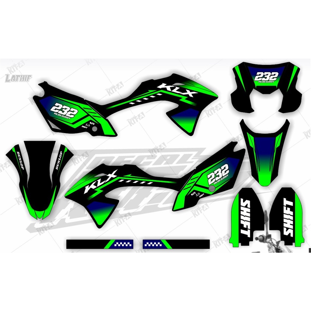 Decal KLX 150 BF full body WARNA HITAM LIST HIJAU D-A3-562